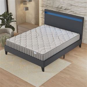 Ensemble 120x190cm-Matelas latex naturel + Lit avec t&ecirc;te de lit LED et sommier &agrave; lattes, Matelas 16cm d&rsquo;&eacute;paisseur