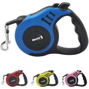 Image de MaxxPet Laisse pour chien r&eacute;tractable - Laisse pour chien 5 m&egrave;tres - Laisse pour chien avec bouton de frein - jusqu'&agrave; 15 kg - Bleu