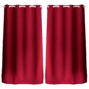 Toilinux - Lot de 2 Rideaux unis occultants avec œillets - 140 x 240 cm - Rouge