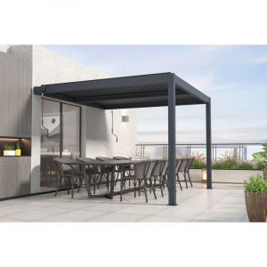 Image de Cazeboo - Pergola Bioclimatique adoss&eacute;e santa 3x3m Aluminium Gris anthracite