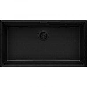 Primagran - Evier Cuisine en Granit 86x47 cm Lavabo 1 bac + Siphon Classique + égouttoir enroulable, Évier sous plan de Tout Noir