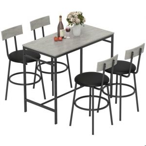 Homcom Ensemble table de bar avec 4 tabourets - repose-pieds - structure en acier - 110 x 55 x 90 cm - blanc