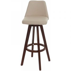 D&eacute;coshop26 Tabouret de bar chaise de comptoir en similicuir cr&egrave;me pivotant pieds en bois fonce