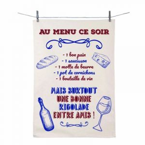 R&eacute;tro Enesco Essuie main - Au menu ce soir - en coton d&eacute;cor&eacute;