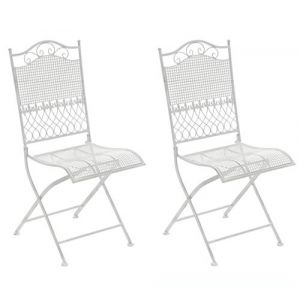 CLP Lot de 2 chaises de jardin pliables Kiran en fer antique/blanc