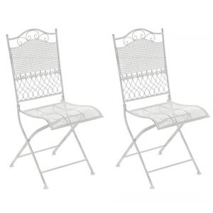 CLP Lot de 2 chaises de jardin pliables Kiran en fer antique/blanc