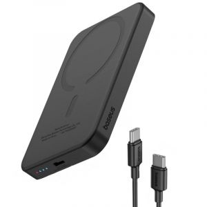 Baseus Powerbank 5000mAh avec Charge sans Fil MagSafe 20W Noir + Câble USB-C vers USB-C 30cm Noir