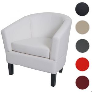 Mendler Fauteuil lounge HWC-O17, fauteuil club fauteuil cocktail, certifi&eacute; mvg similicuir - blanc