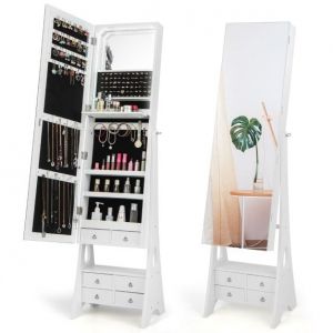 Coast Armoire à bijoux et miroir complète Porte-bijoux autoportant Eclairage LED intégré Coins inclinables réglables Blanc