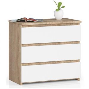 Table de chevet Akord Chêne Sonoma 60 cm 3 tiroirs façade Blanche 60x35x57 cm