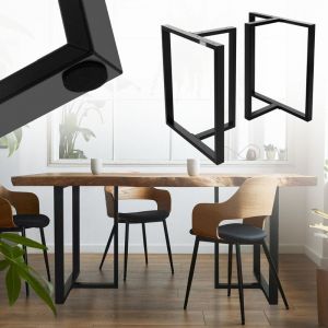 ML-Design Jeu 2x Pieds de Table Forme de T, Noir, 60x72 cm, Métal, Design Industriel,