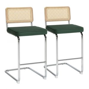 Oviala Lot de 2 chaises hautes en acier et velours vert foncé