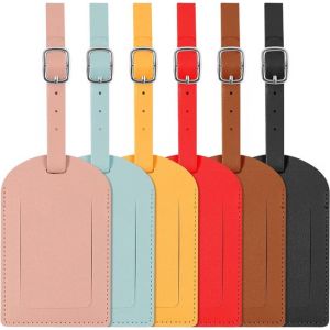Etiquettes de valise Travelhawk - Etiquette de bagage en cuir PU - Etiquette de valise 6 pièces - Accessoire de voyage - Etiquette de nom - Couleurs multiples