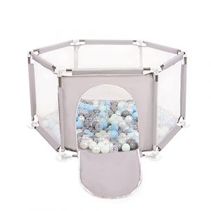 Parc B&eacute;b&eacute; Hexagonal Pliable Avec 100 Balles Plastiques, Gris:Perle/Gris/Transparent/Babyblue/Mentha - Gris:perle/gris/transparent/babyblue/mentha
