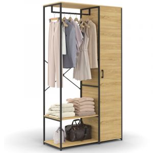 Idmarket Dressing penderie étagères avec porte L. 90 cm DETROIT design industriel