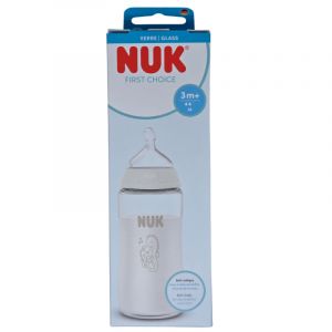 Nuk First Choice+ &ndash; Biberon en verre 240 ml, d&eacute;bit M, d&egrave;s 3 mois