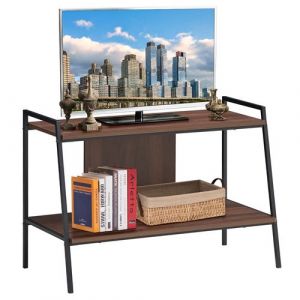 Giantex Table Console, Console Meubles 89 x 43 x 60 CM, Meuble TV, Meuble Multimédia en Bois à 2 Niveaux, pour Téléviseurs Jusqu'à 81,2 CM, Noyer