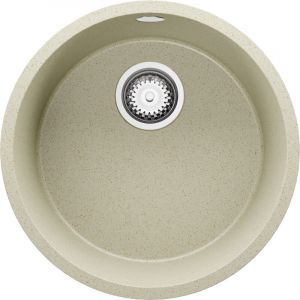 Primagran - Evier cuisine Granit Rond Beige 46x46cm, Evier 1 bac + Kit de Vidage, Lavabo Cuisineau meuble 50cm - La Valette Slim de