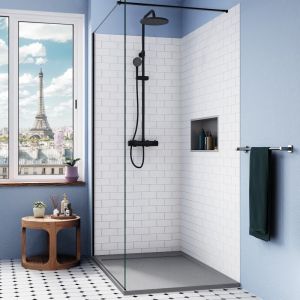 Ceramia Alda Receveur de douche 120x80cm + Siphon Eslim90. Pierre de synthèse, gris mat (ALD15-12080G-S)