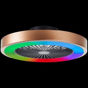 Brilliant Slimline - Ventilateur de plafond - Avec &eacute;clairage - LED 40W - 3000K-6500K - Dimmable - Noir avec bordure dor&eacute;e - Tr&egrave;s silencieux