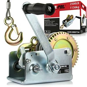 Image de Treuil manuel de manivelle 1136 kg 2500 lb Corde de acier 10 m 2 engrenages Crochet de verrouillage Mécanisme de sécurité de