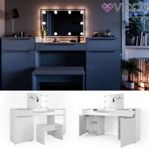 Image de Vicco - Coiffeuse "Lilli" Blanc avec banc et éclairage led