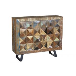 Commode en bois recyclé multicolore