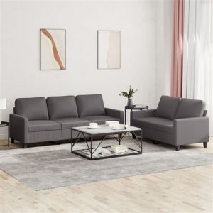 VidaXL Ensemble de Canapés avec Coussins 2 pcs, Canapés avec Accoudoirs et Dossier, Ensemble de Meubles, Mobilier de Salon, Moderne, Gris Similicuir