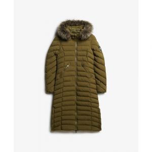 Superdry Doudoune longue à capuche en fausse fourrure femme Fuji