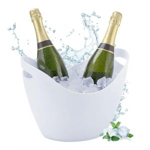 Relaxdays Seau à Champagne, Facile à Transporter, capacité : 8 litres, H x L x P : 25,5 x 35 x 25,5 cm, Blanc
