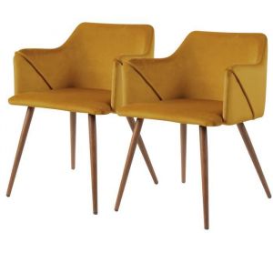 Rendez Vous D&eacute;co Chaise Daisy en velours jaune (lot de 2)