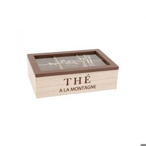 Aubry Gaspard Bo&icirc;te &agrave; th&eacute; en bois naturel avec d&eacute;cor montagne et couvercle en verre