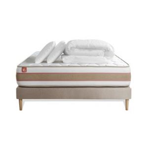 Pack prêt à dormir matelas LE DÉLICAT 140x190 Ressorts ensac s et Mémoire de forme + sommier Beige