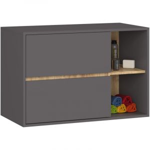 Meuble salle de bains VAMI suspendu sans vasque Gris Graphite et Chêne Artisan 90 cm 2 tiroirs 2 étagères 90x45,5x60 cm