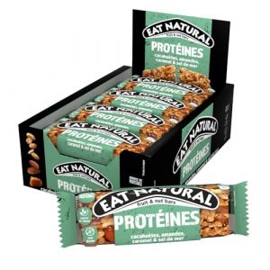Eat Natural Barres Prot&eacute;in&eacute;es Sans Gluten avec 86g de Prot&eacute;ines - Cacahu&egrave;tes Amandes Caramel Sel de Mer - 12 barres (40g)
