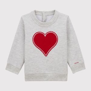 Petit Bateau Sweat col rond 6 mois - 3 ans Gris Chin&eacute; - Taille 6 mois