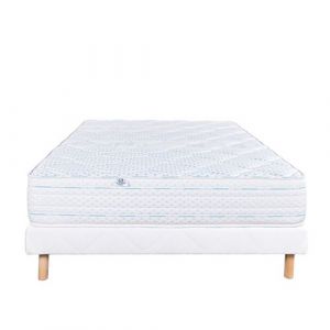 Image de Ensemble Matelas 140x190 cm, Thermotec, 24 cm, m&eacute;moire de forme, ferme, face &eacute;t&eacute;/hiver + sommier blanc ep 13cm