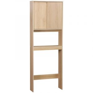Sweeek - Etagère / Meuble wc Linear avec portes coulissantes. 3 espaces de rangement. naturel. 64 x 20 x 180 cm