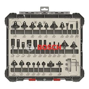 Bosch Professional 30 pièces Kit de Fraises Mixtes (pour bois, Ø 1/4 Inch Queue, Accessoires de Fraises d'Encastrement)