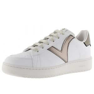 Victoria 1258202-WOMEN Basket Basse Madrid Effet Cuir & D&Eacute;TAILS M&Eacute;TALLIS&Eacute;S Plateau Femme Platino 36