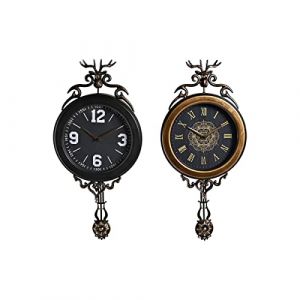 Horloge Murale DKD Home Decor 27 x 7,5 x 57,5 cm Verre Noir Dor&eacute; Fer Pendule (2 Unit&eacute;s)