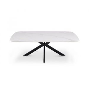 Meublorama - Table basse arvena – Table basse rectangulaire 130x70 cm – Pierre blanche & métal – Design moderne haut de gamme