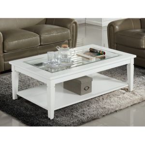 Table basse GUERANDE - Plateau en verre trempé - Pin blanc