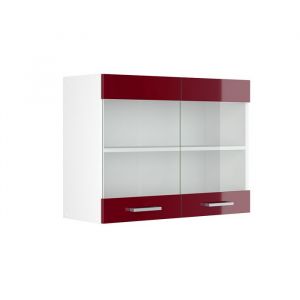 Vicco - Armoire suspendue universelle R-Line, Rouge bordeaux Haute brillance, 80 cm avec portes vitr&eacute;es