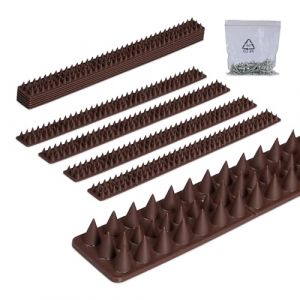 Relaxdays Pics Anti-Pigeons, Lot de 10, Toit et Balcon, 3 rangées de Piques par Panneau, Plastique, 2x49x4 cm, Marron