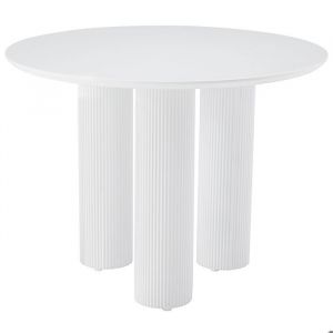 Selsey FASCONS – Table à manger ronde avec pieds colonnes cannelés, blanc 100 cm