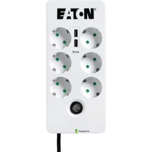 Eaton Protection Box 6 USB DIN - Protection Contre Les surtensions - CA 220-250 V - 2500 Watt - connecteurs de Sortie : 6 - Blanc