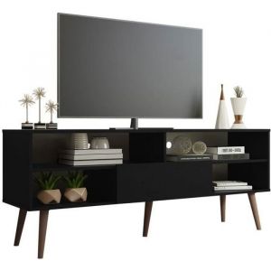Meuble TV - Madesa - 4 étagères 1 tiroir 65 Pouces 150x38x60 - Bois Noir
