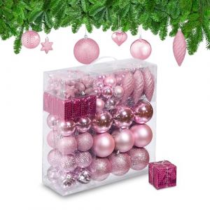Relaxdays Boules de Noël, Lot de 110, en Plastique, D : 6 cm, décoration de Sapin, avec Guirlande, Roses
