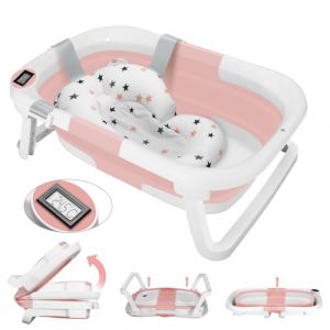 Baignoire Bebe Pliable Avec Thermometre Digital, Baignoire Bebe Avec Coussin Baignoire Bebe Avec Prise Pommeau De Douche, Convient A